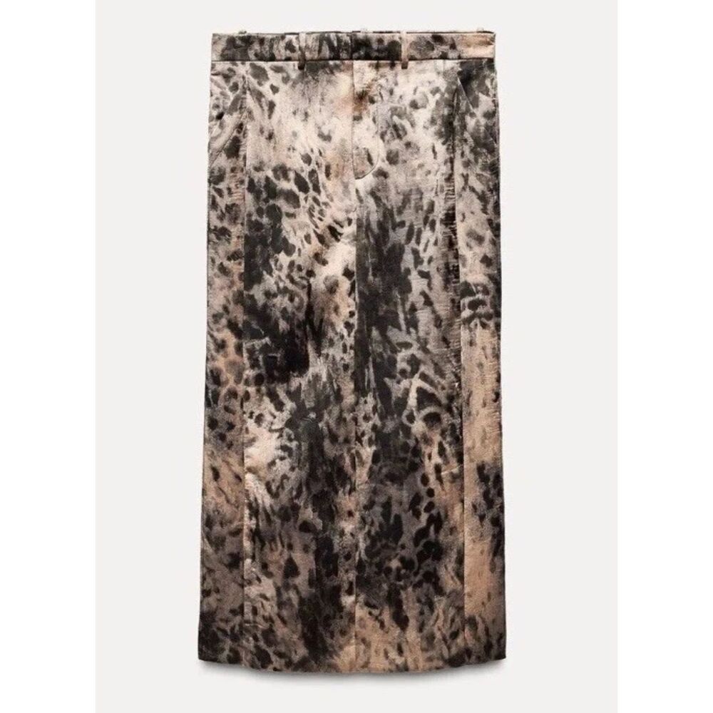 Zara ZW Collection Wrinkle Look Printed Maxi Skirt Brown Leopard NWOT Medium